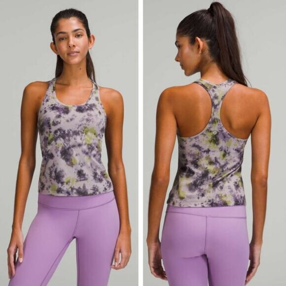 LULULEMON Cool Racerback Short Tank Top Nulu Size 10 Radial Tie Dye Mauve Grey - Picture 1 of 7